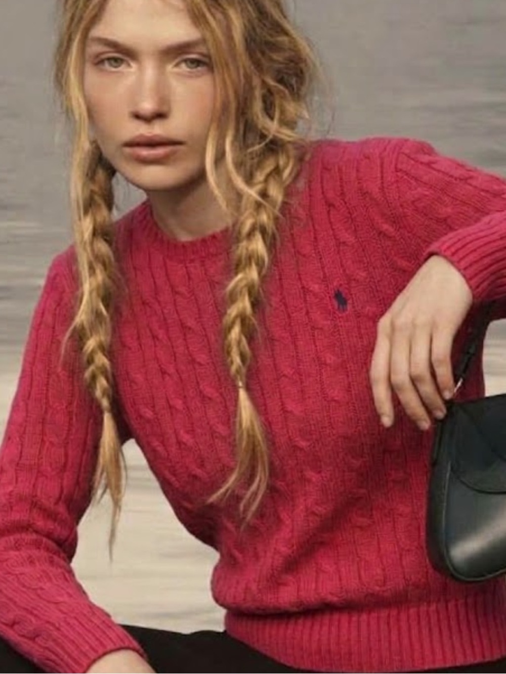 Vintage Ralph Lauren blue label size L red Cable Knit Crewneck Sweater
